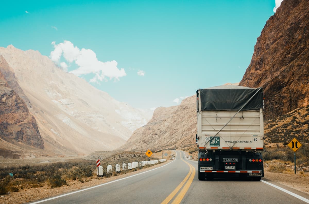 Semi-trucks on a multi-lane highway